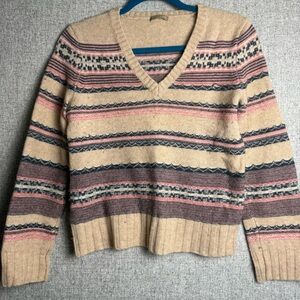 Vintage Y2K J Crew Wool Pink/Blue Striped Argyle Fair Isle Sweater Small/Medium